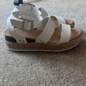 White Strappy Espadrille Platform Sandals - Women